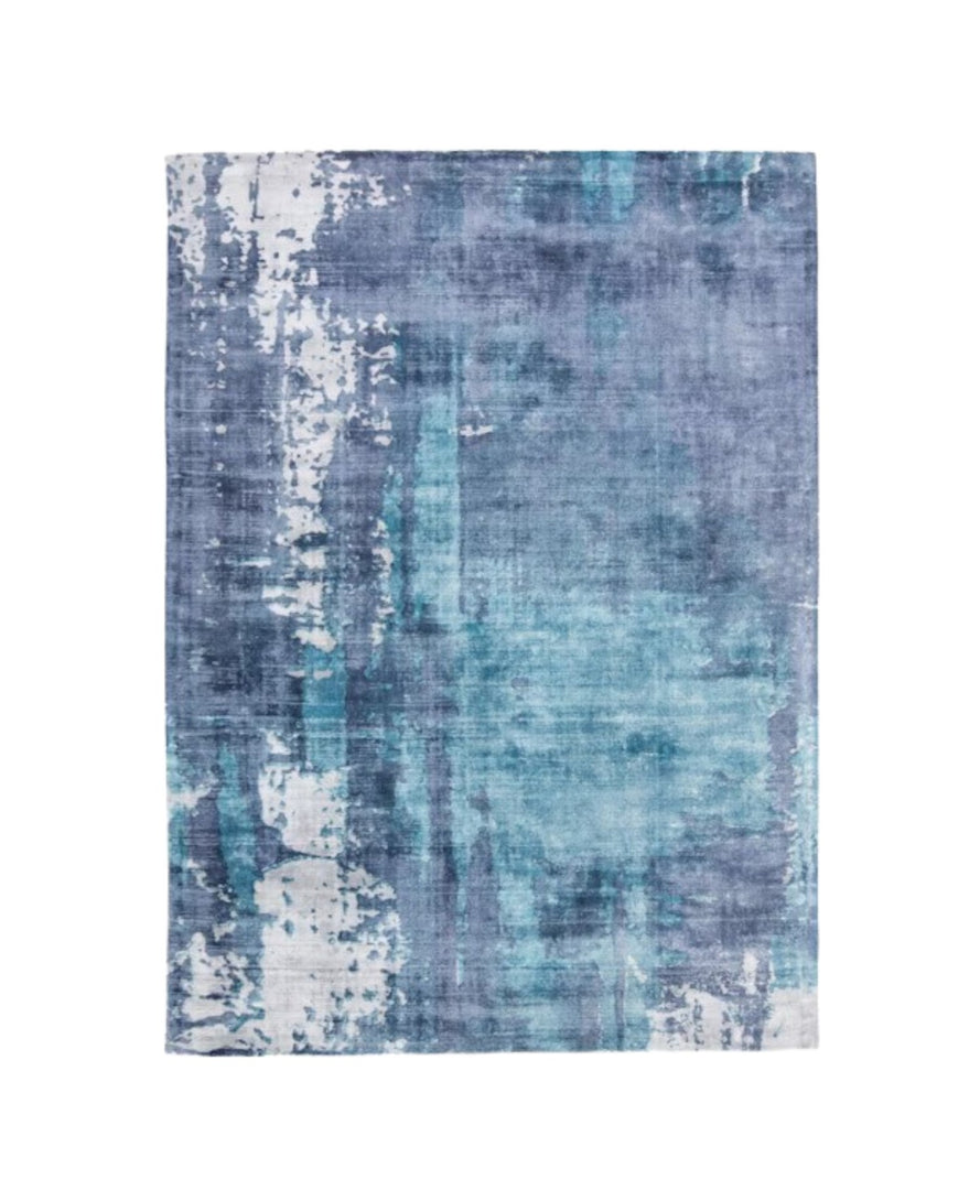 2' X 3' Blue And Ivory Abstract Hand Woven Area Rug