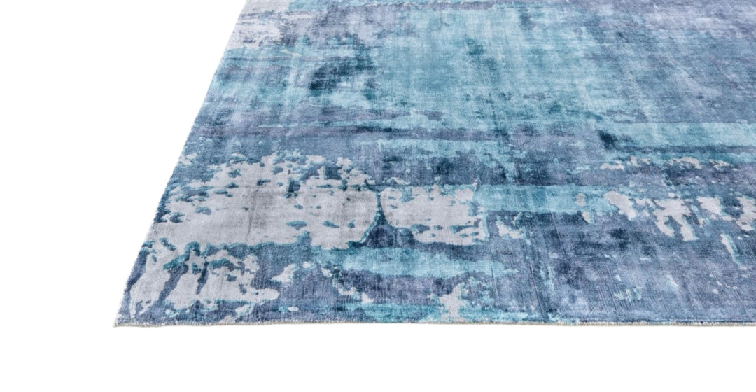 2' X 3' Blue And Ivory Abstract Hand Woven Area Rug