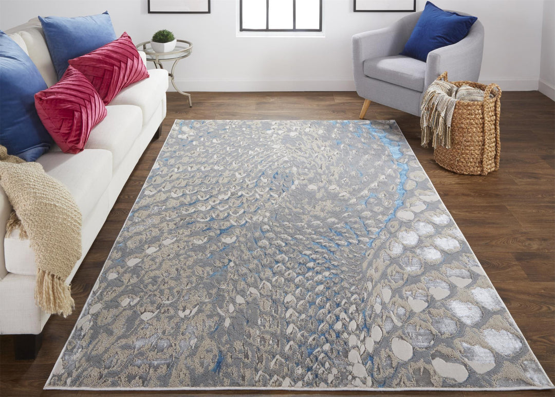 2' X 3' Blue Silver And Gray Geometric Stain Resistant Area Rug