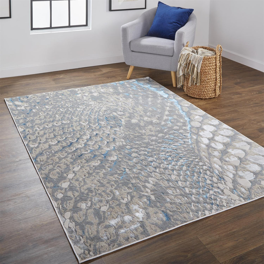 2' X 3' Blue Silver And Gray Geometric Stain Resistant Area Rug