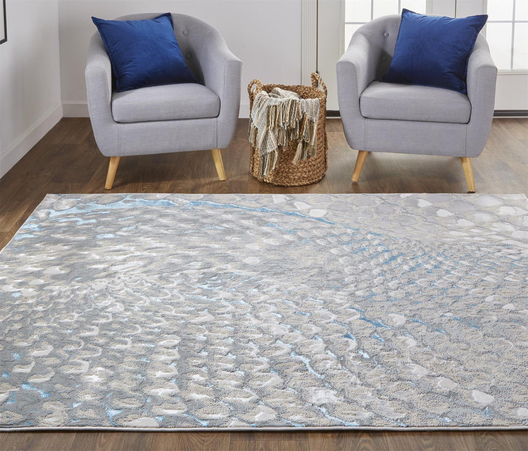 2' X 3' Blue Silver And Gray Geometric Stain Resistant Area Rug