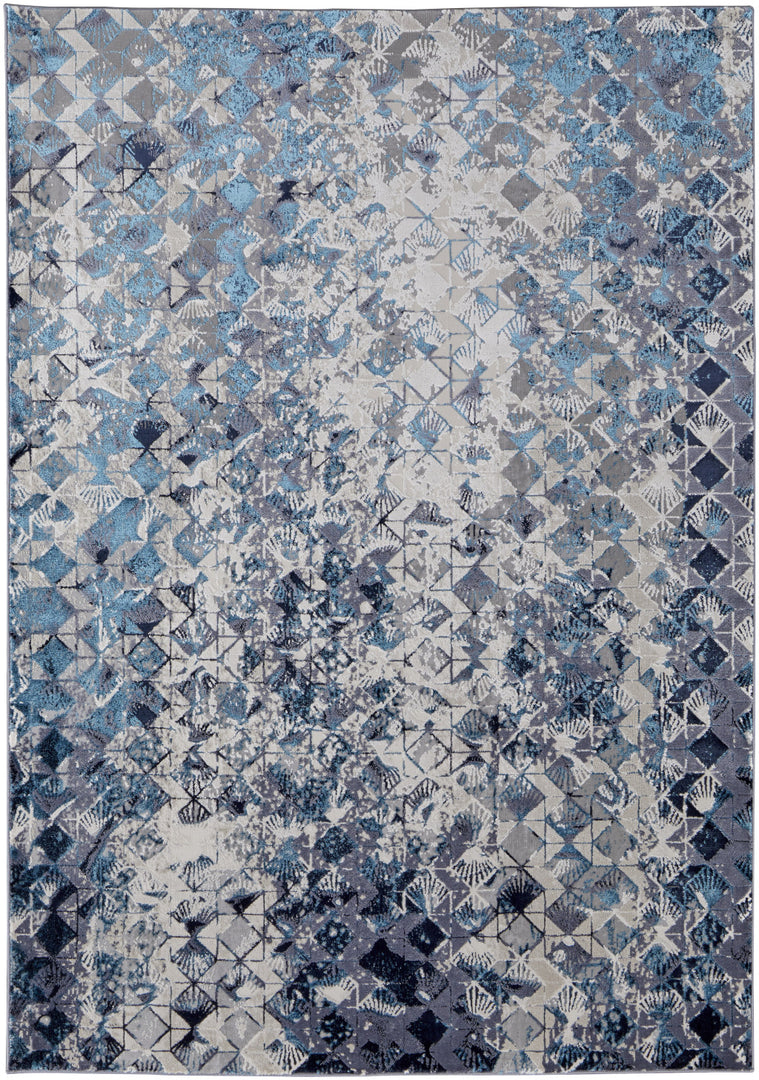 2' X 3' Blue and Ivory Abstract Power Loom Distressed Area Rug