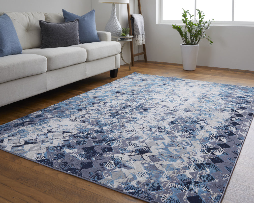 2' X 3' Blue and Ivory Abstract Power Loom Distressed Area Rug