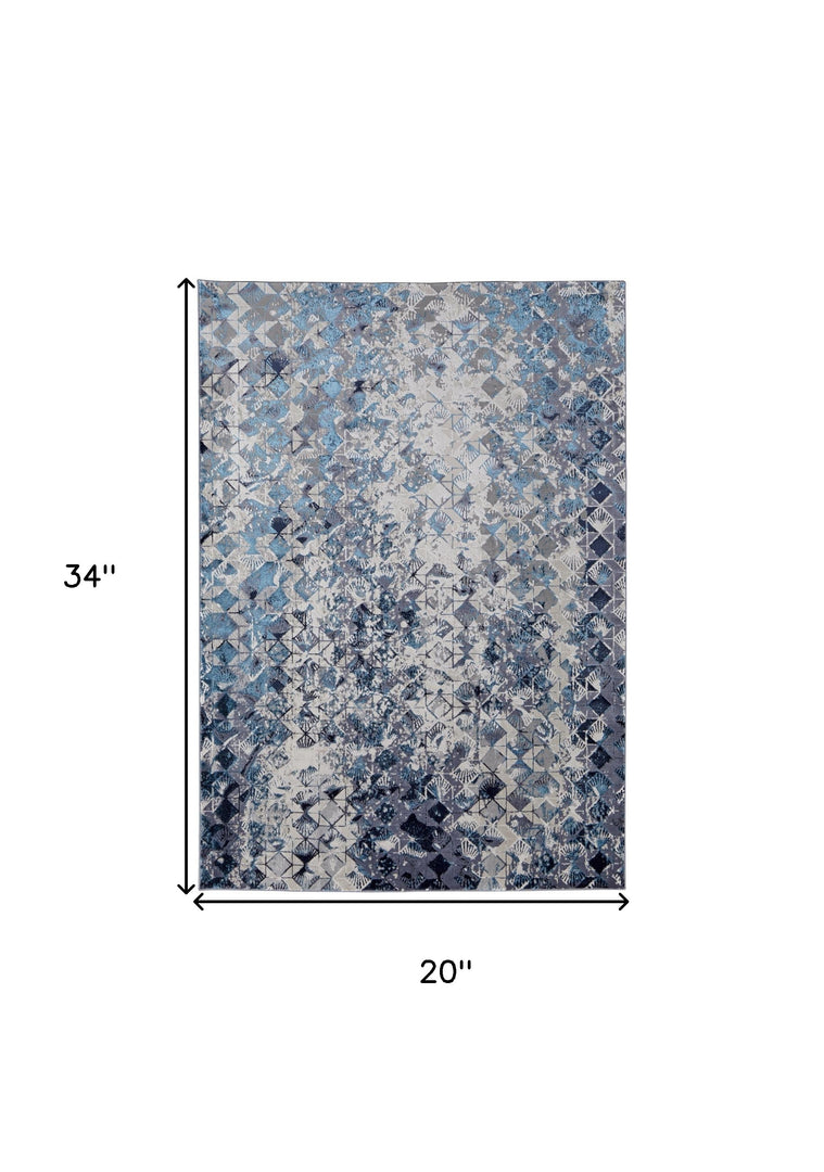 2' X 3' Blue and Ivory Abstract Power Loom Distressed Area Rug