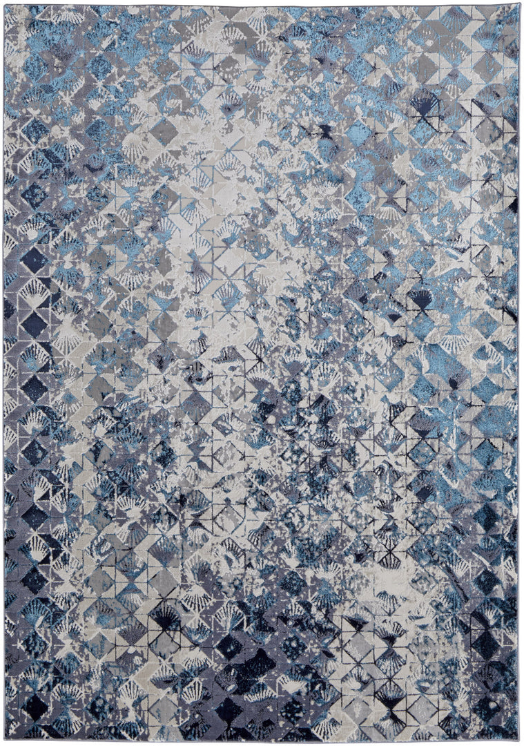 2' X 3' Blue and Ivory Abstract Power Loom Distressed Area Rug