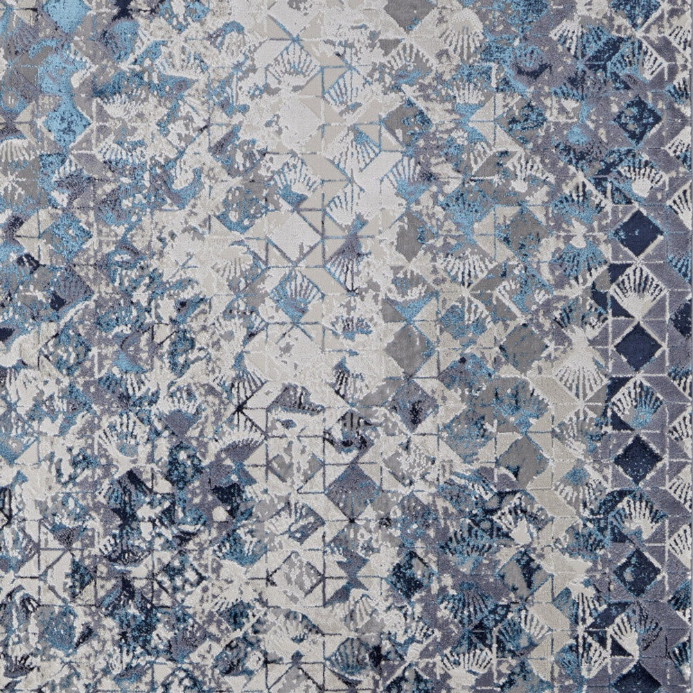 2' X 3' Blue and Ivory Abstract Power Loom Distressed Area Rug