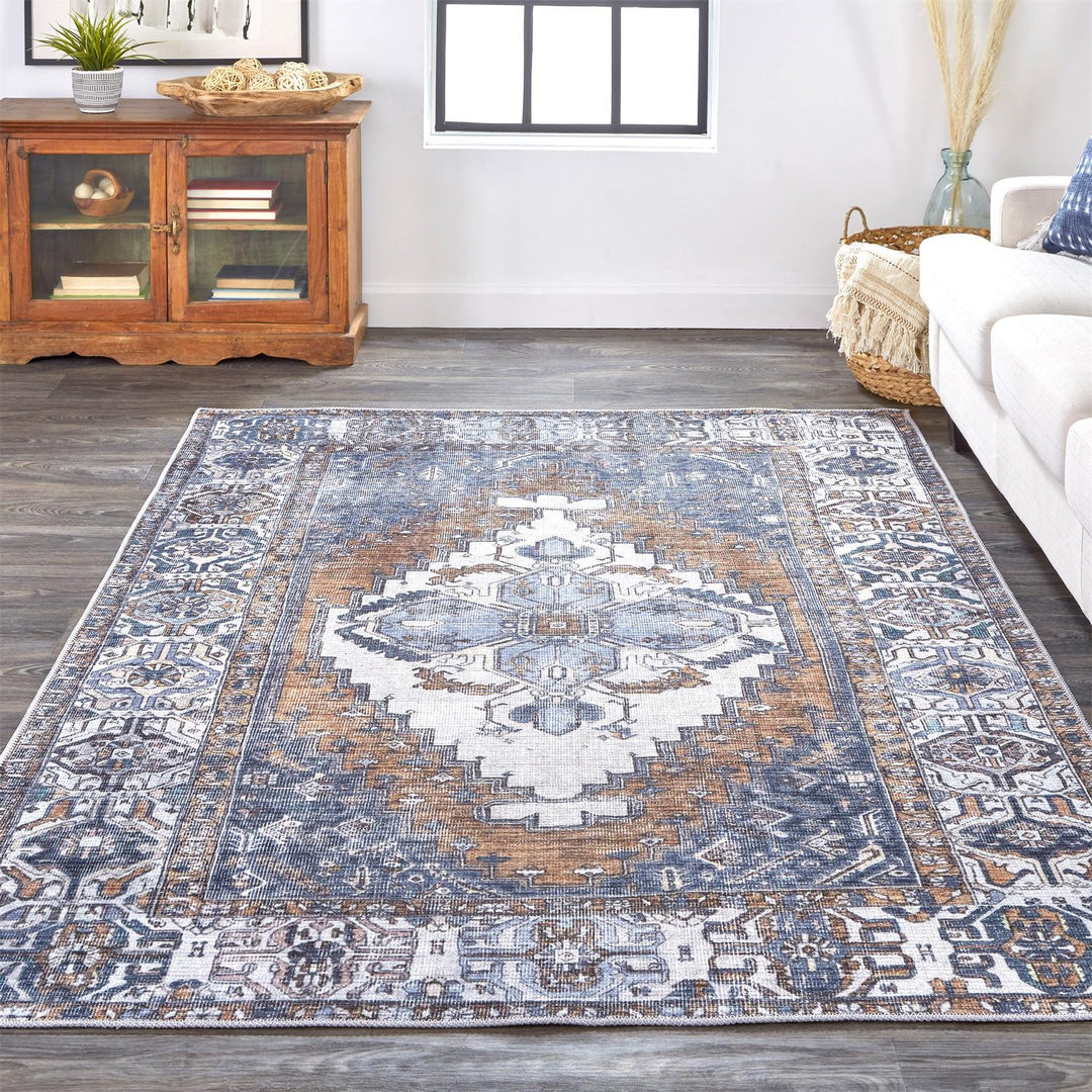 2' X 3' Blue Ivory And Brown Floral Area Rug