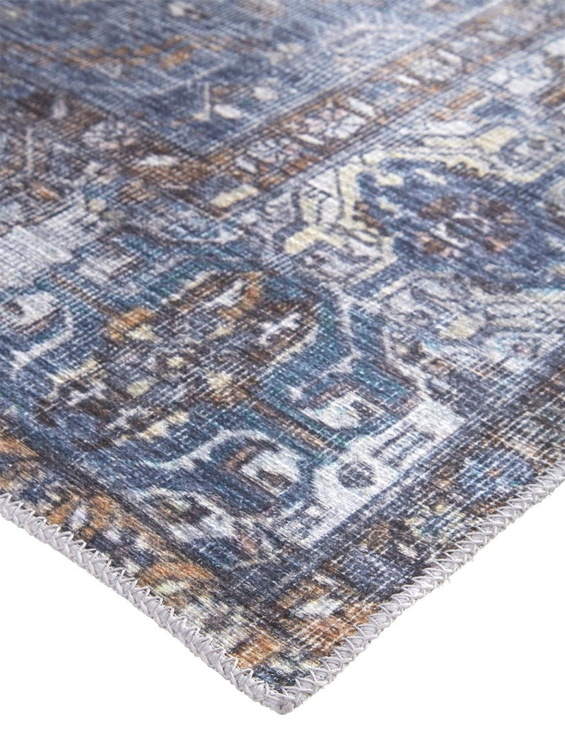 2' X 3' Blue Ivory And Brown Floral Area Rug