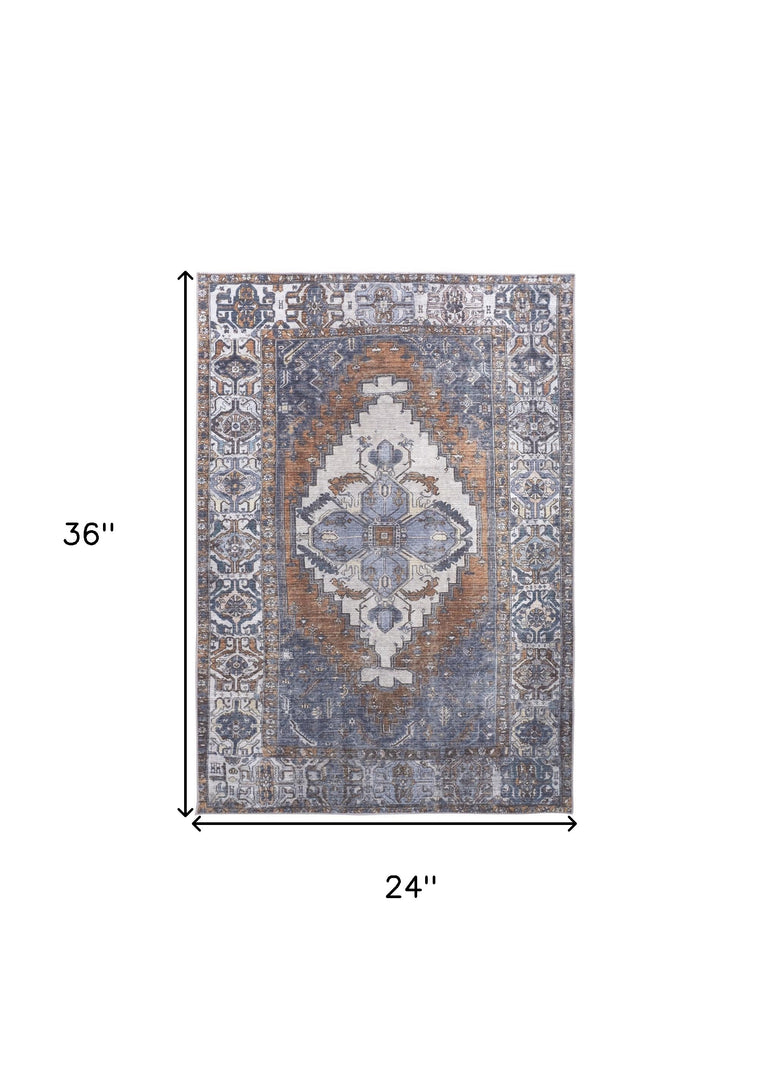 2' X 3' Blue Ivory And Brown Floral Area Rug