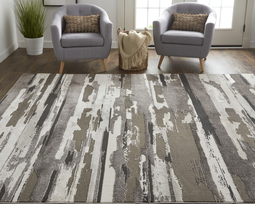 2' X 3' Brown and Ivory Abstract Power Loom Distressed Area Rug