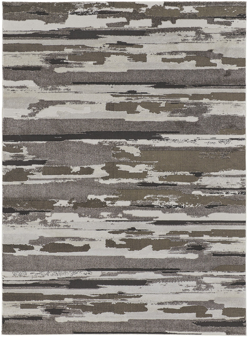 2' X 3' Brown and Ivory Abstract Power Loom Distressed Area Rug