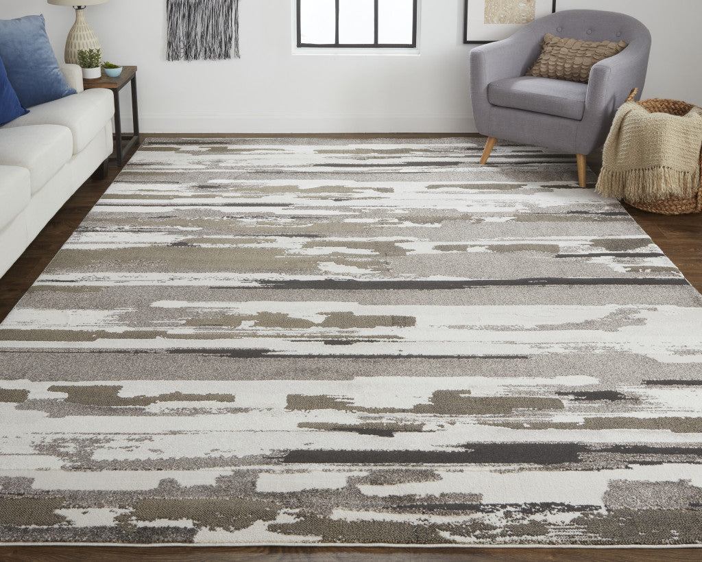 2' X 3' Brown and Ivory Abstract Power Loom Distressed Area Rug