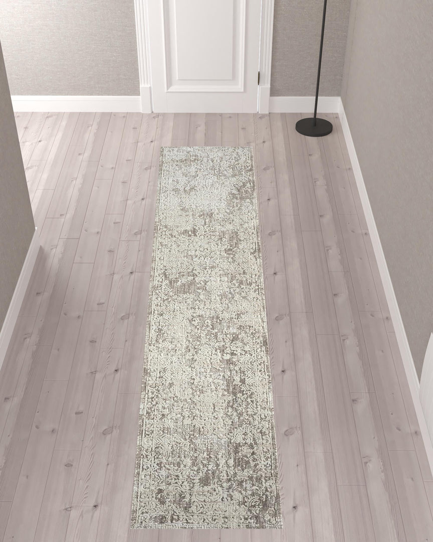 2' X 10' Gray Abstract Distressed Runner Rug