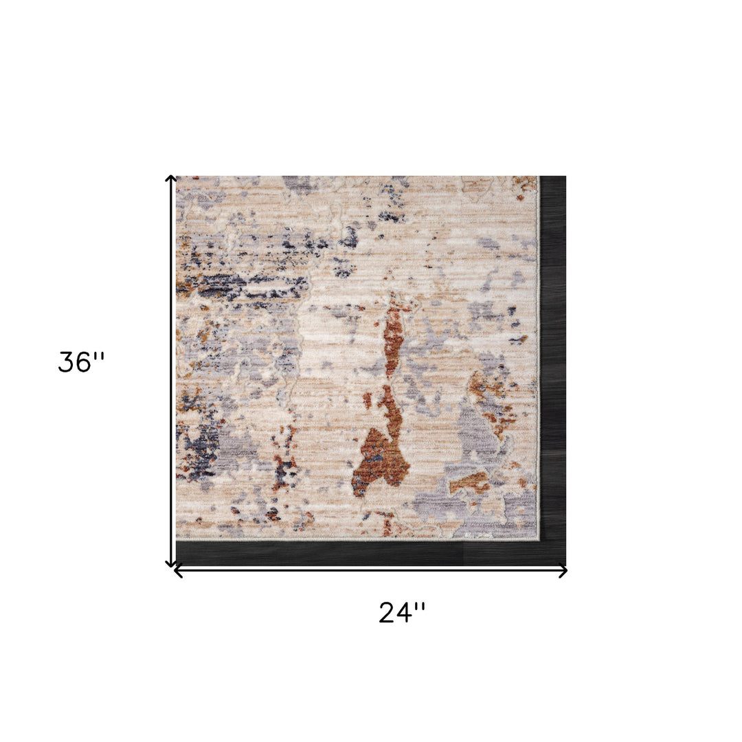 2' X 3' Beige Abstract Area Rug