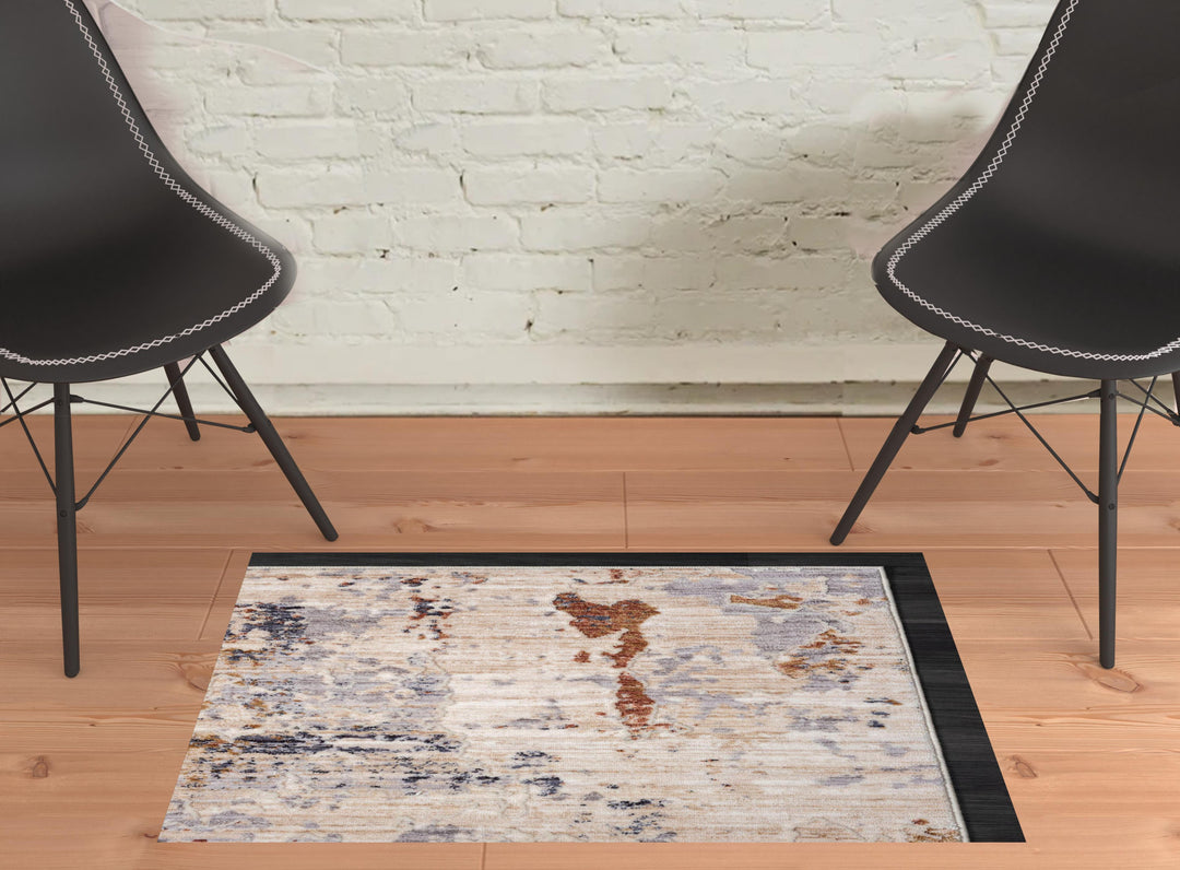 2' X 3' Beige Abstract Area Rug