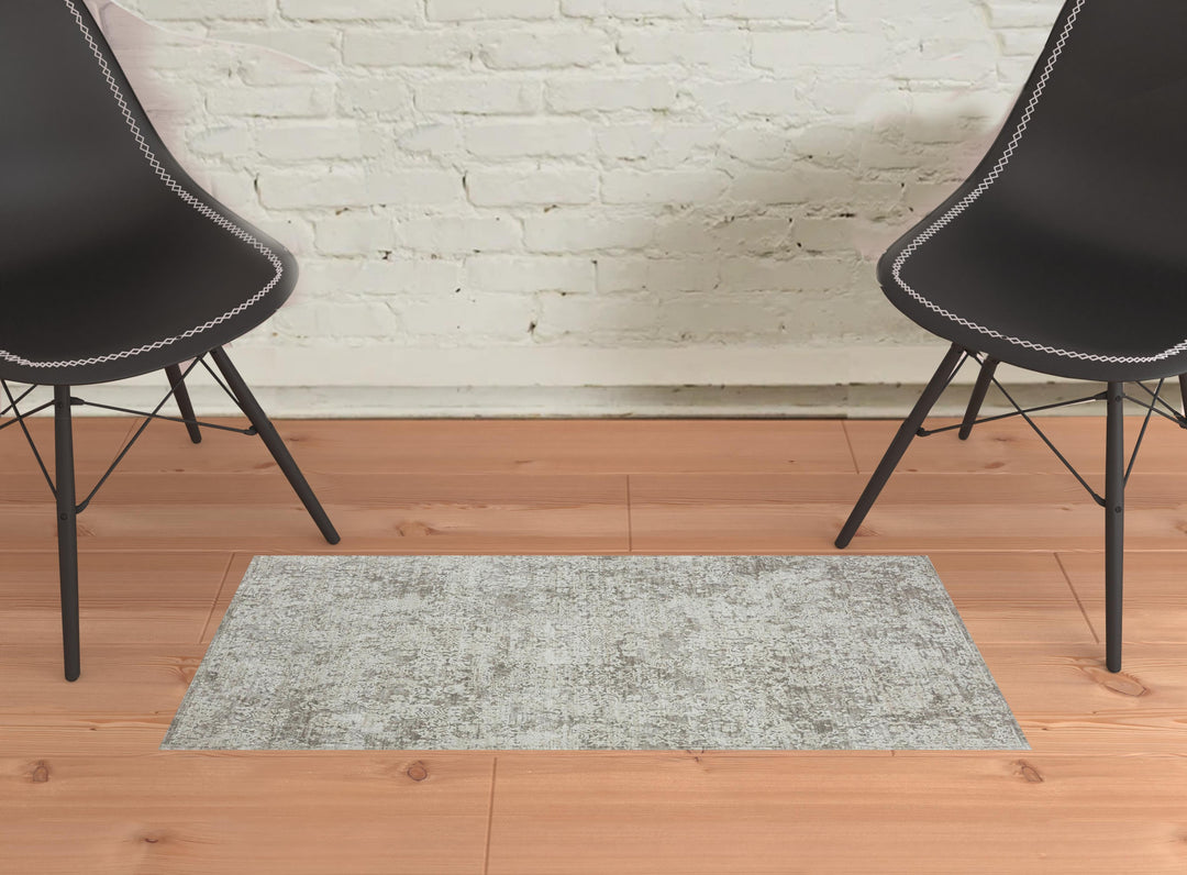 2' X 10' Gray Abstract Distressed Runner Rug