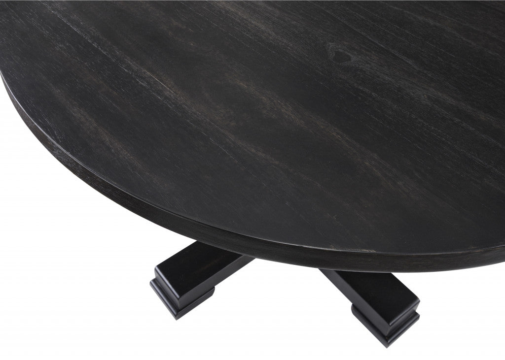 47" Black Rounded Solid Wood Pedestal Base Dining Table