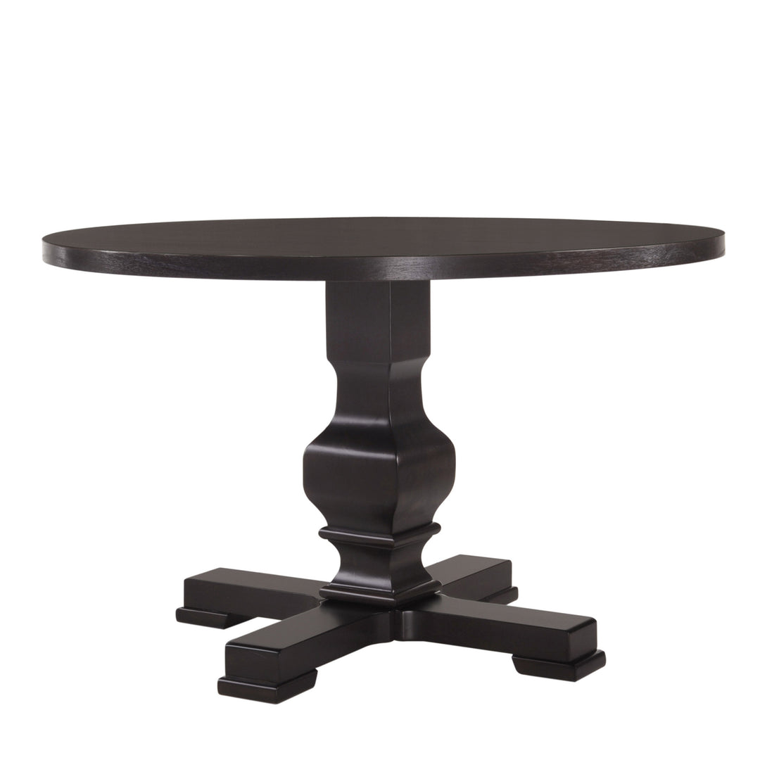 47" Black Solid Wood Round Pedestal Dining Table