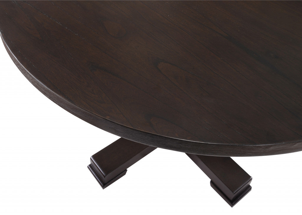 47" Black Solid Wood Round Pedestal Dining Table