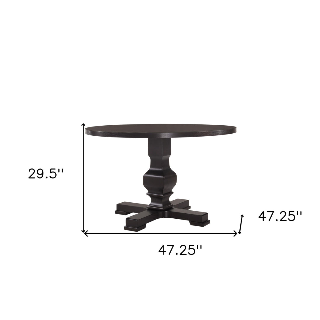 47" Black Solid Wood Round Pedestal Dining Table