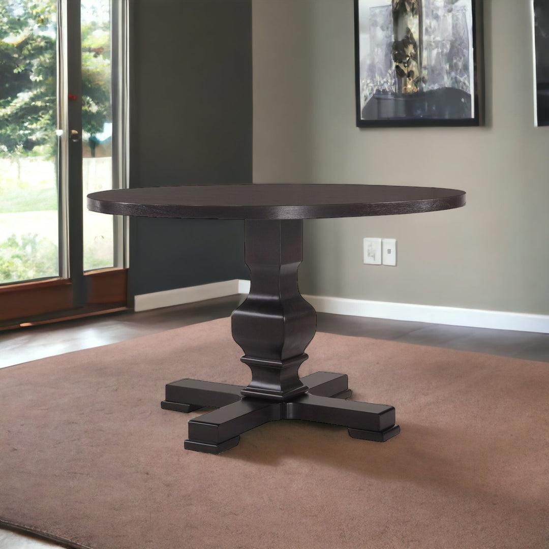 47" Black Solid Wood Round Pedestal Dining Table