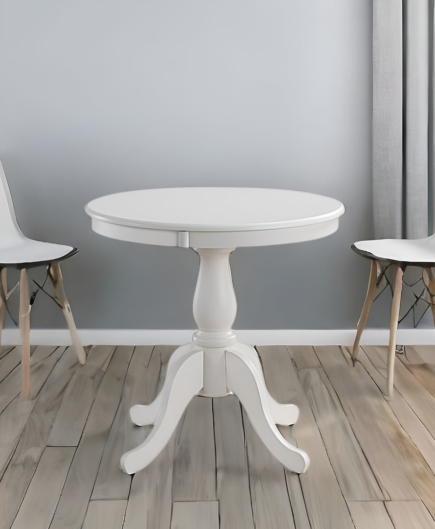 30" White Round Solid Wood Pedestal Dining Table