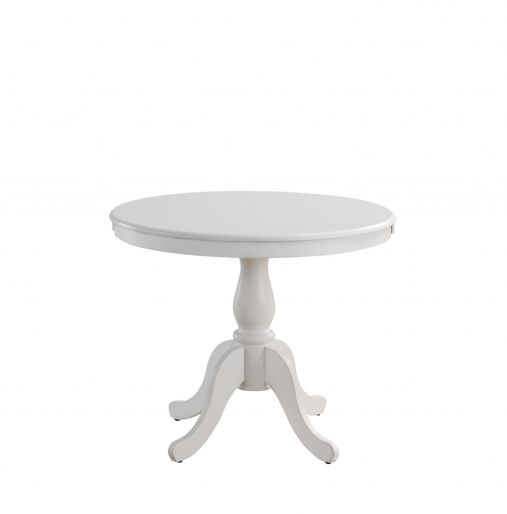 36" White Rounded Dining Table with Solid Wood Pedestal Base