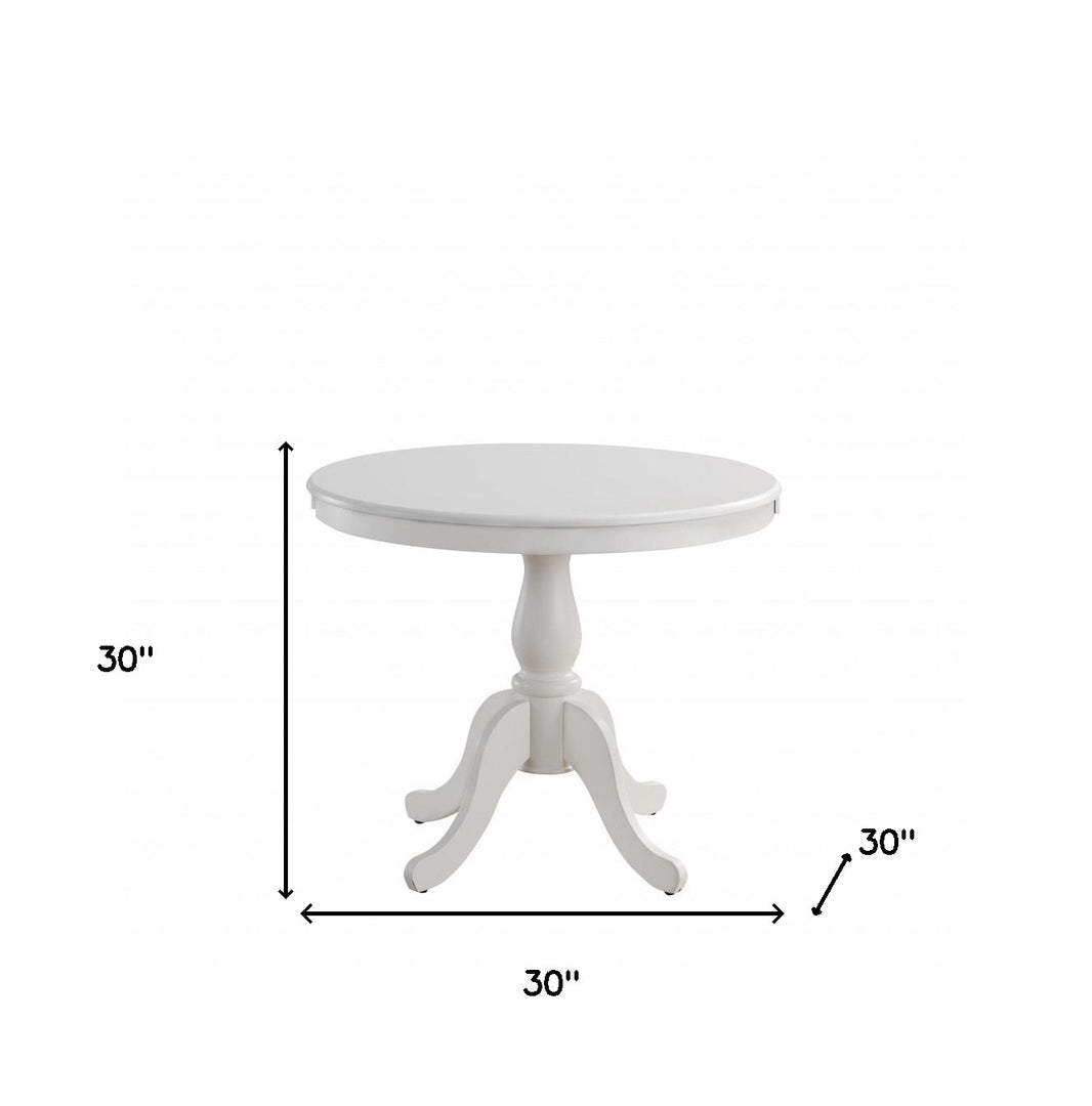 36" White Rounded Dining Table with Solid Wood Pedestal Base