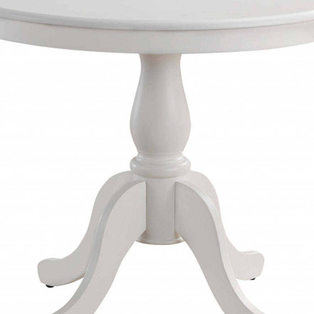 36" White Rounded Dining Table with Solid Wood Pedestal Base