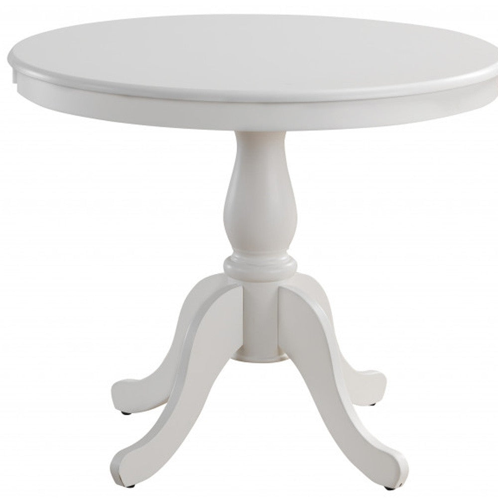 36" White Rounded Dining Table with Solid Wood Pedestal Base