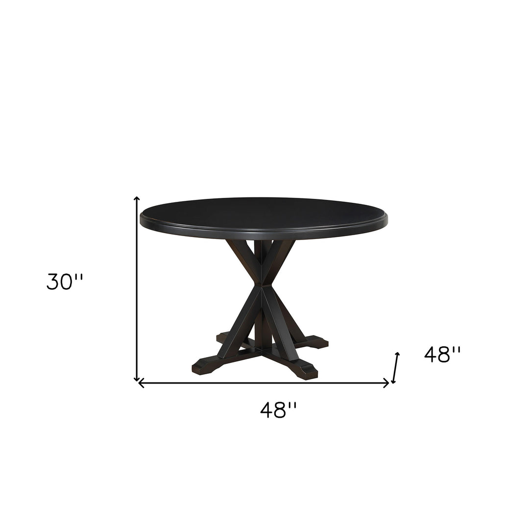 48" Black Solid Wood Pedestal Base Round Dining Table – Bold Elegance for Everyday Living