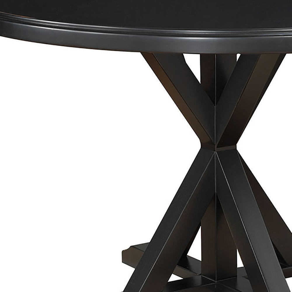 48" Black Solid Wood Pedestal Base Round Dining Table – Bold Elegance for Everyday Living