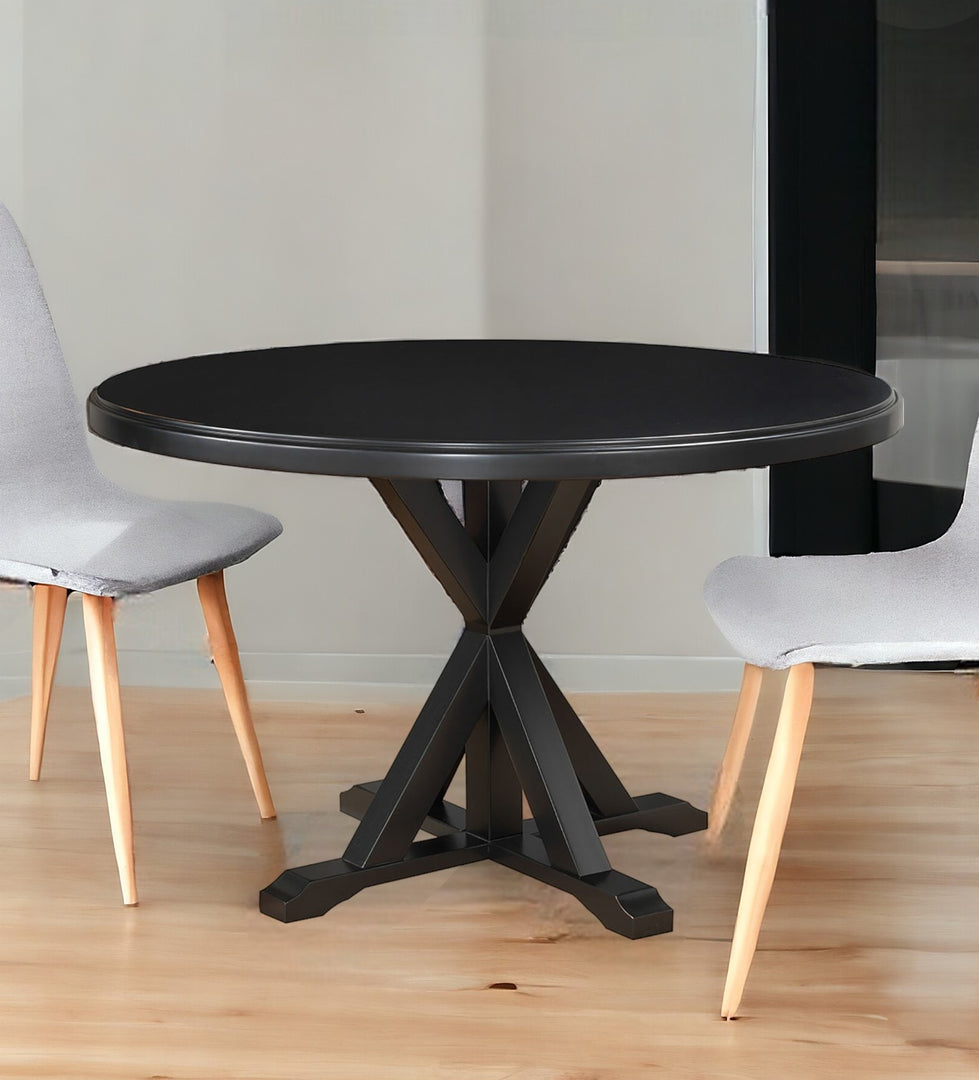 48" Black Solid Wood Pedestal Base Round Dining Table – Bold Elegance for Everyday Living