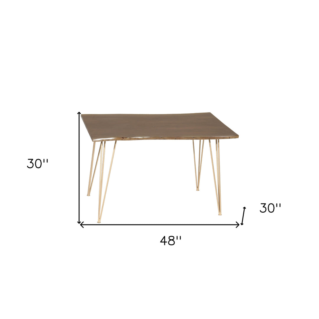 48" Rectangular Brown and Gold Solid Wood and Iron Dining Table