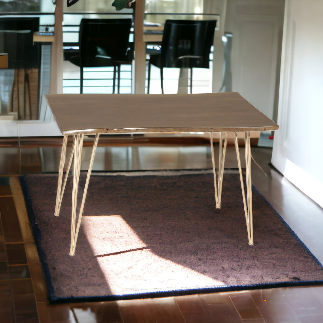 48" Rectangular Brown and Gold Solid Wood and Iron Dining Table