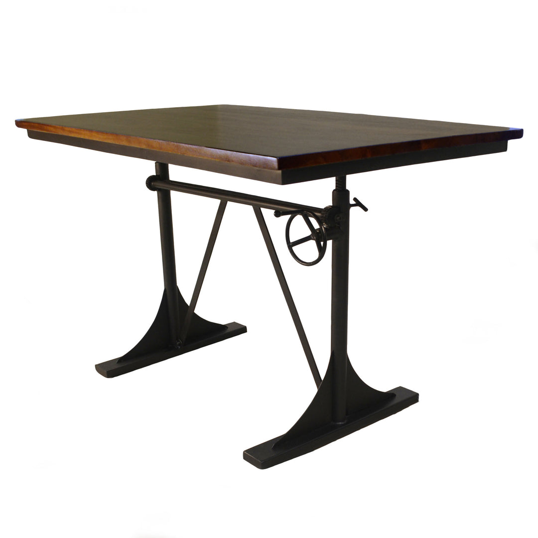 48" Brown and Black Solid Wood and Iron Trestle Base Dining Table