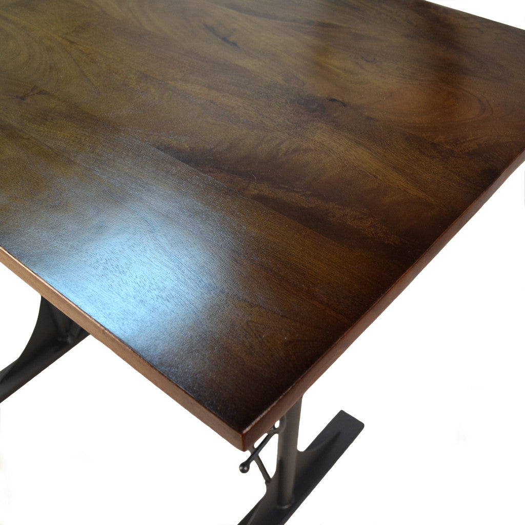 48" Brown and Black Solid Wood and Iron Trestle Base Dining Table