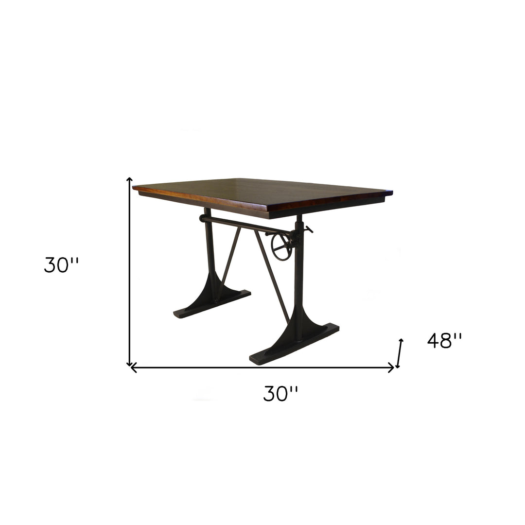 48" Brown and Black Solid Wood and Iron Trestle Base Dining Table