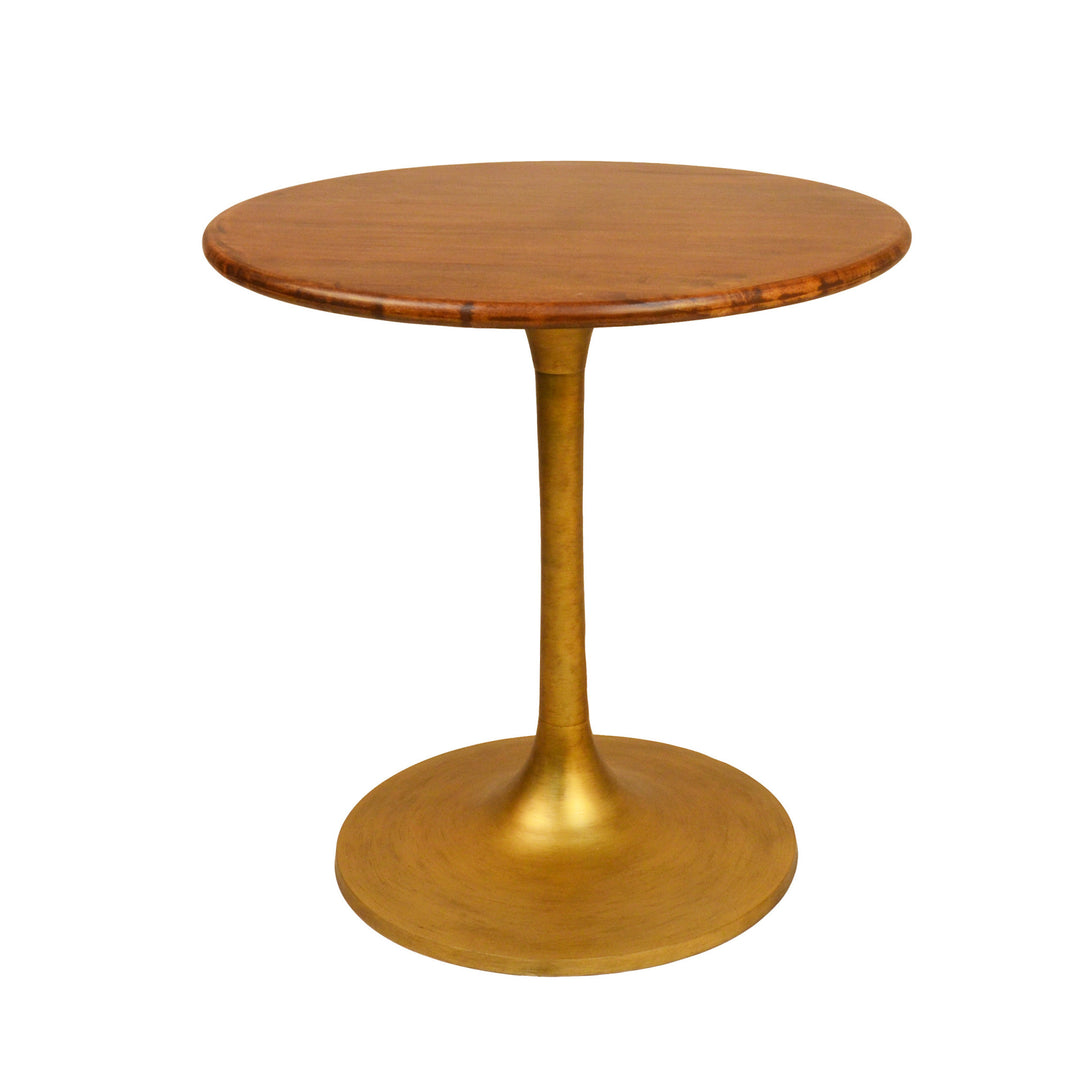 30" Brown and Gold Round Solid Wood and Iron Pedestal Dining Table