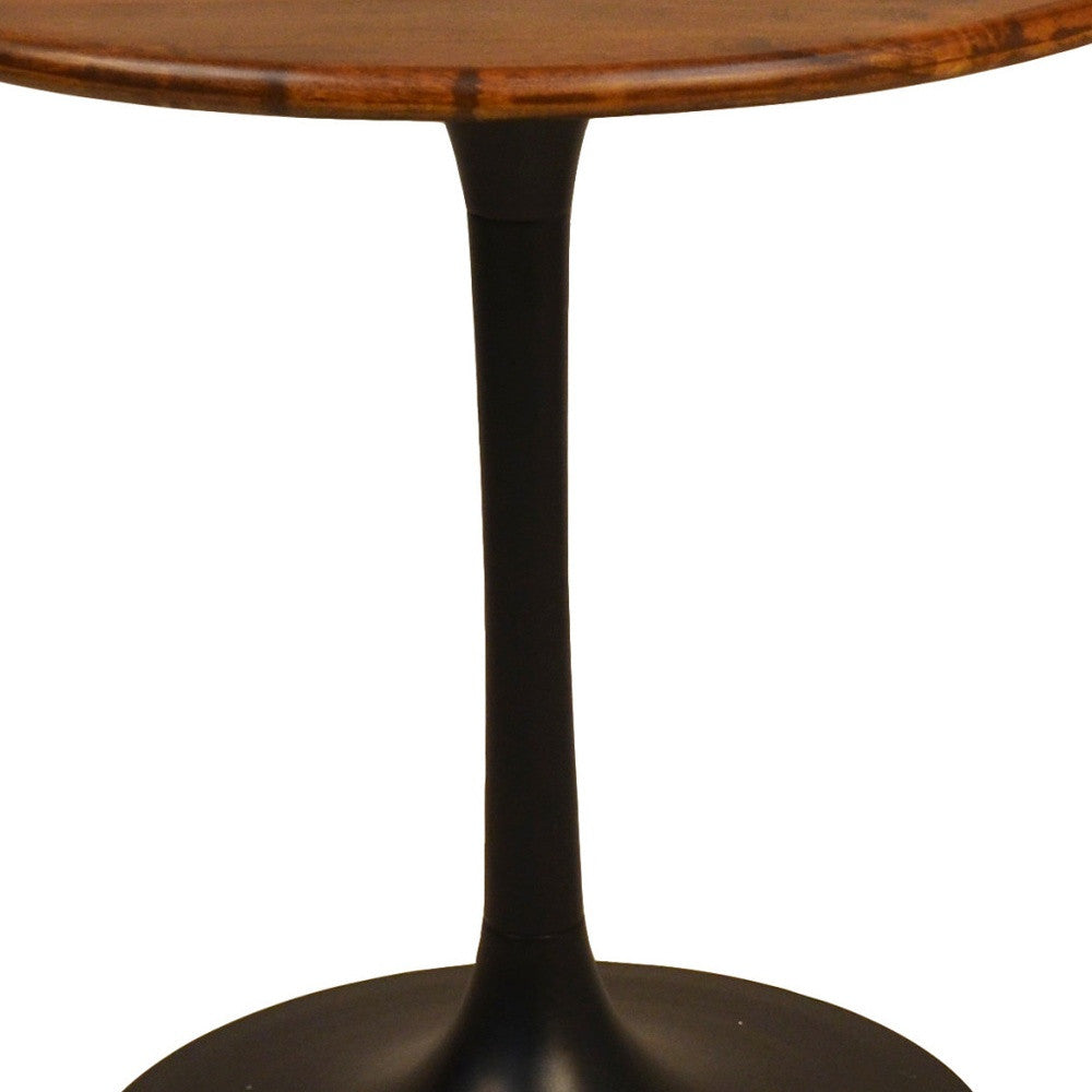 30" Brown and Black Solid Wood and Iron Round Pedestal Dining Table