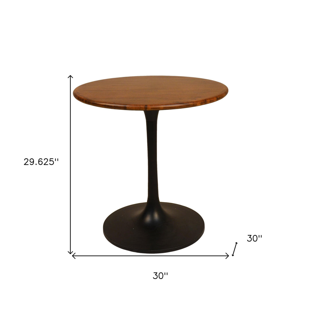 30" Brown and Black Solid Wood and Iron Round Pedestal Dining Table