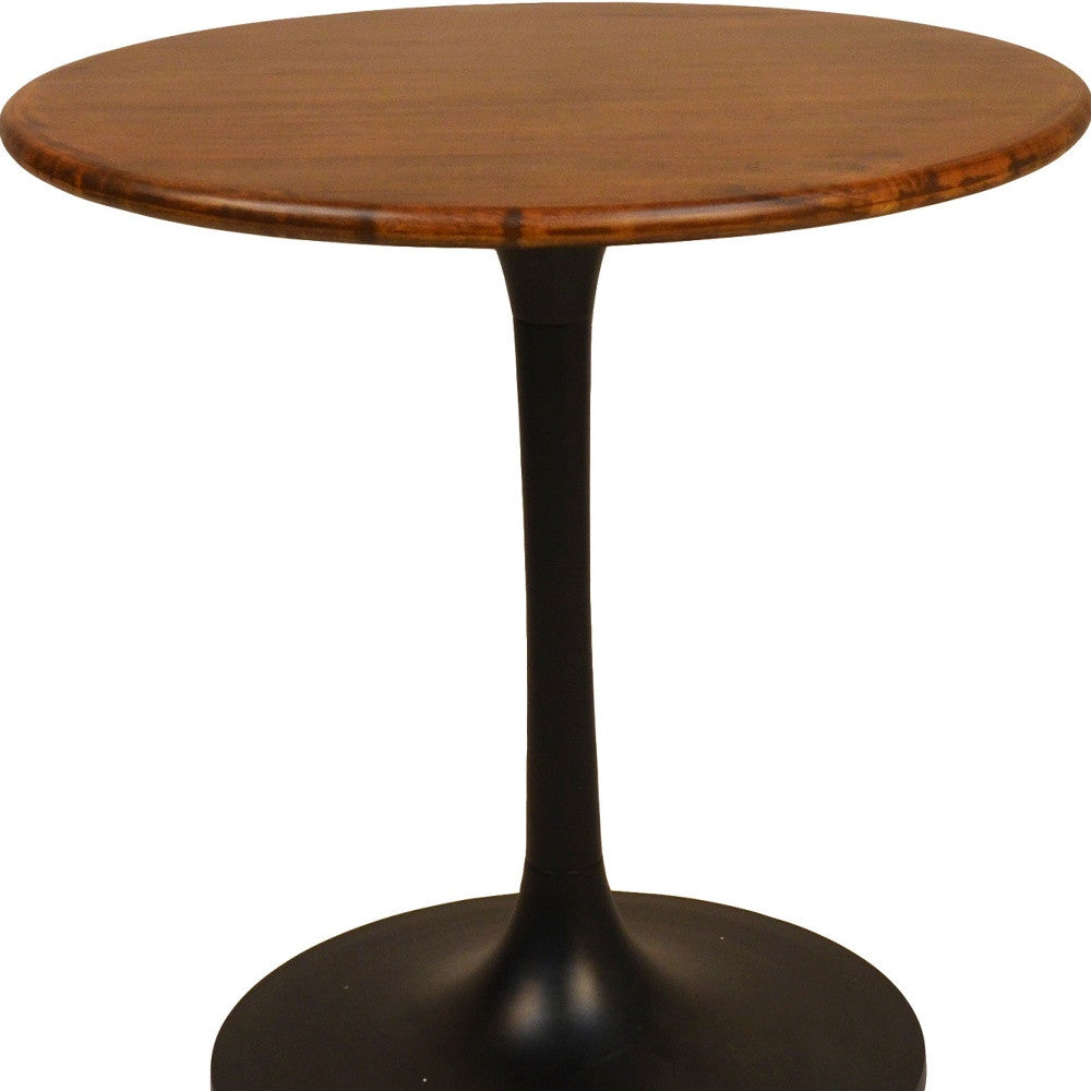 30" Brown and Black Solid Wood and Iron Round Pedestal Dining Table