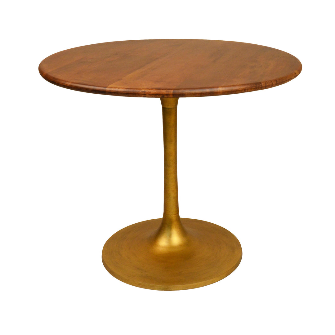 36-Inch Brown and Gold Solid Wood and Iron Pedestal Dining Table