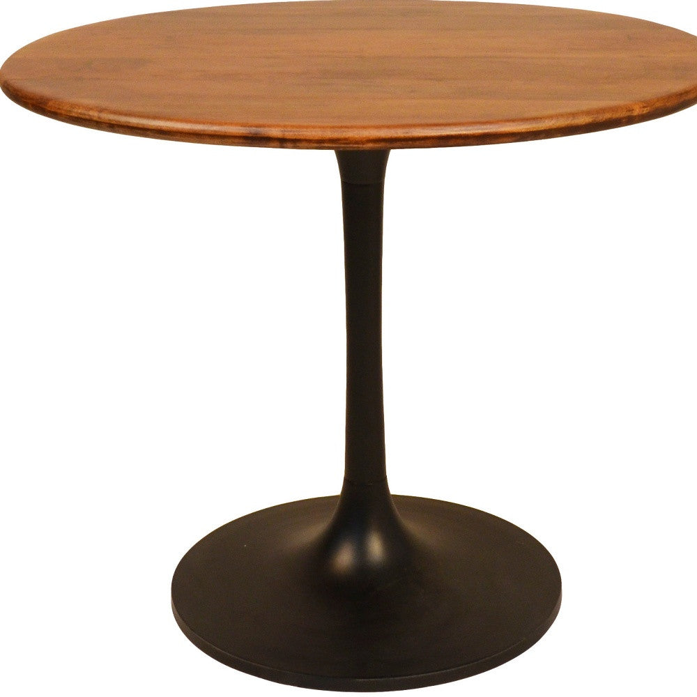 36" Modern Brown and Black Solid Wood Pedestal Dining Table