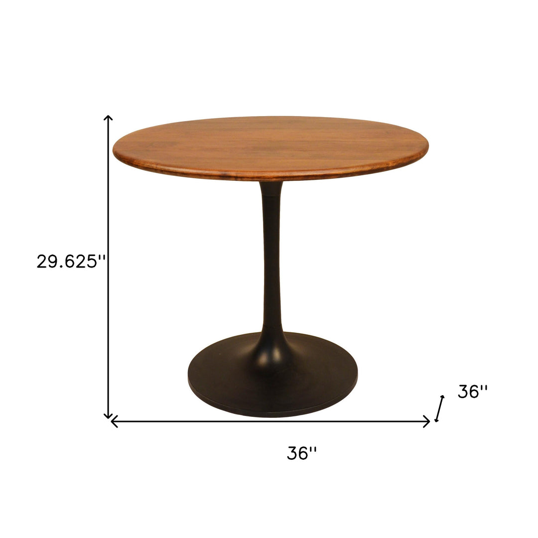 36" Modern Brown and Black Solid Wood Pedestal Dining Table