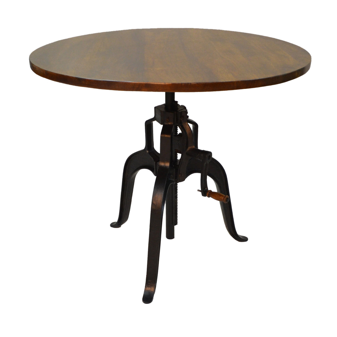 Adjustable Height Brown And Black Solid Wood And Iron Round Top Dining Table