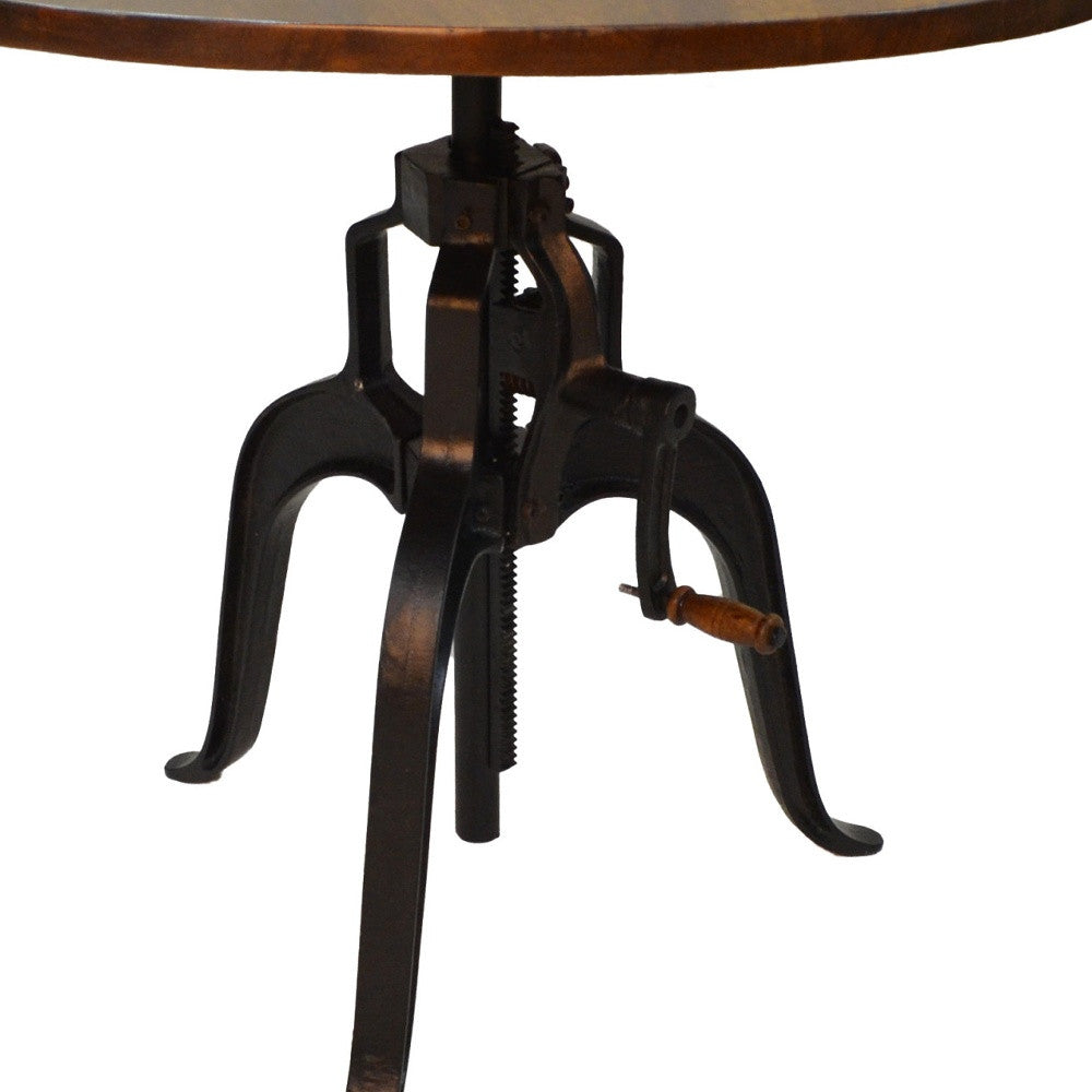 Adjustable Height Brown And Black Solid Wood And Iron Round Top Dining Table