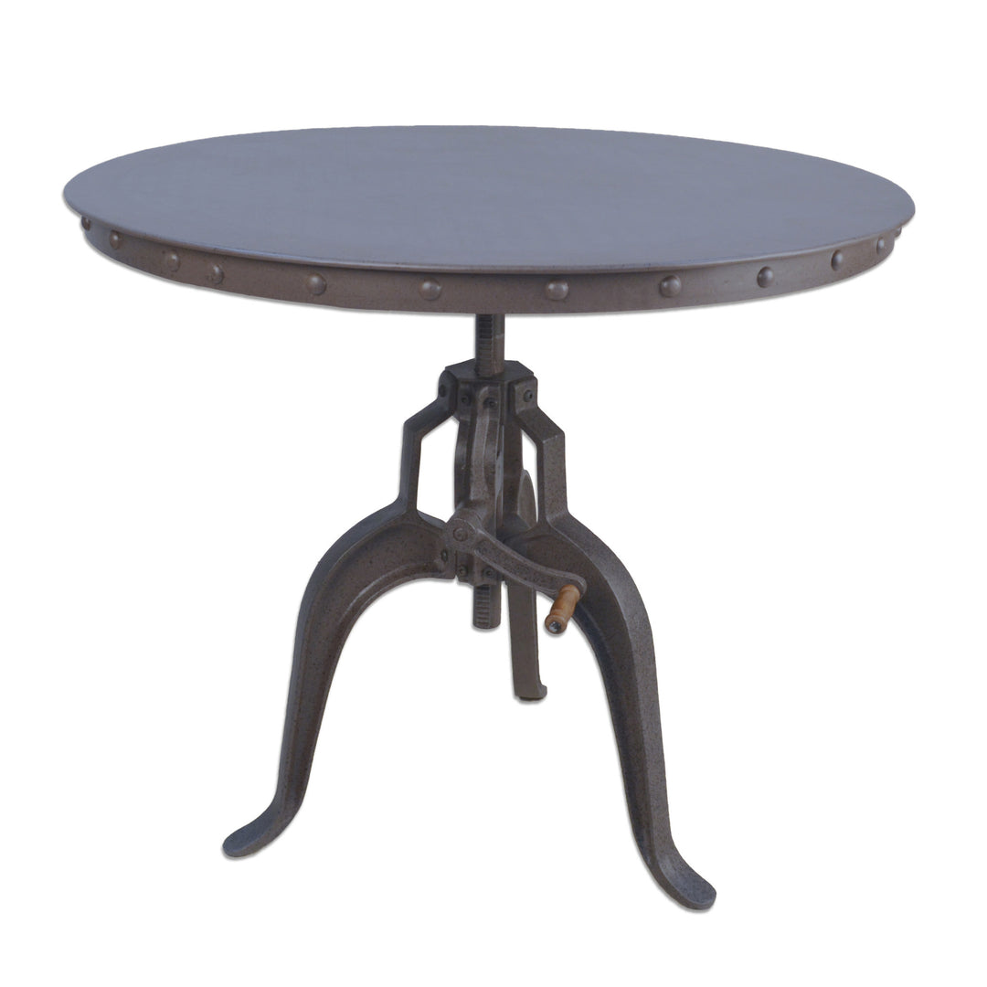 36-Inch Adjustable Industrial Gray Round Dining Table with Crank Pedestal