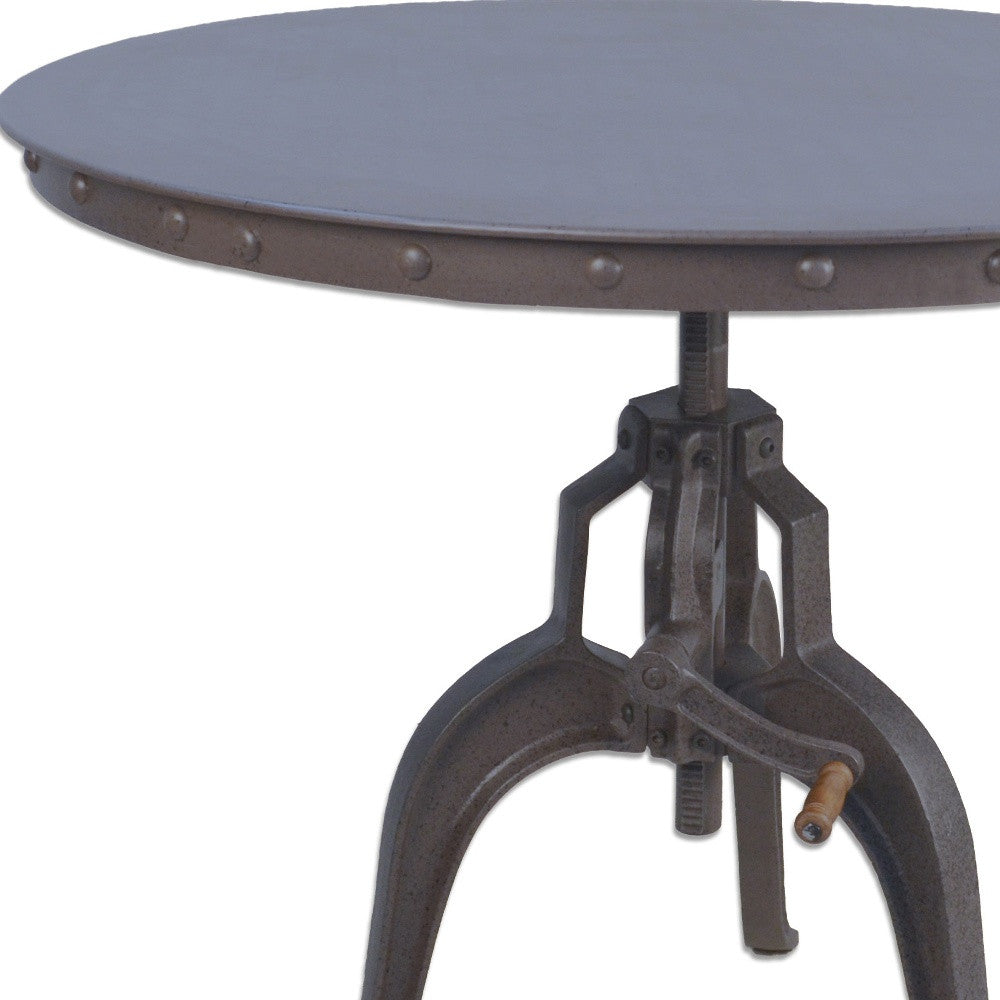 36-Inch Adjustable Industrial Gray Round Dining Table with Crank Pedestal