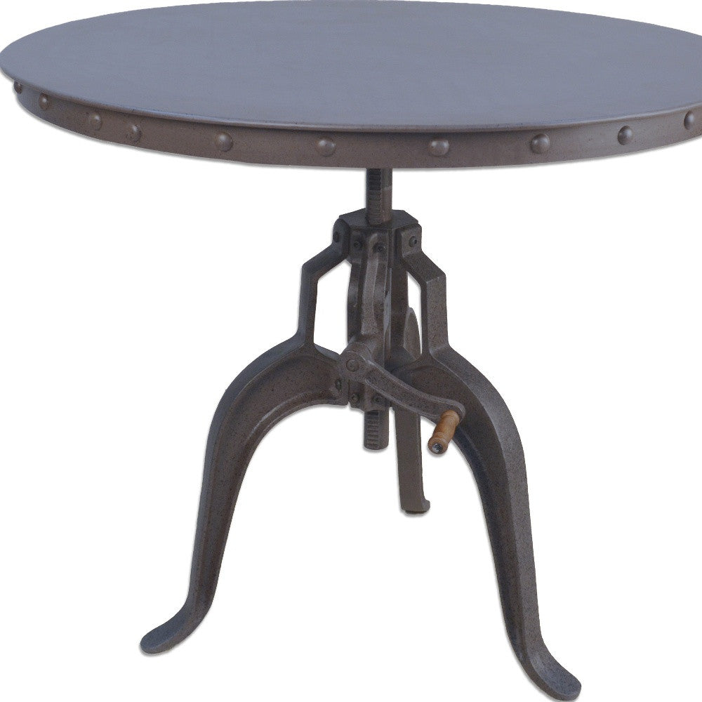 36-Inch Adjustable Industrial Gray Round Dining Table with Crank Pedestal